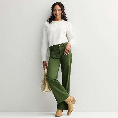 Women's Draper James Wide Leg Twill Patch Pocket Pants