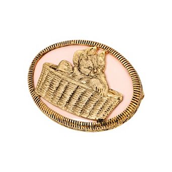 1928 Pink Oval Cat In Basket Brooch
