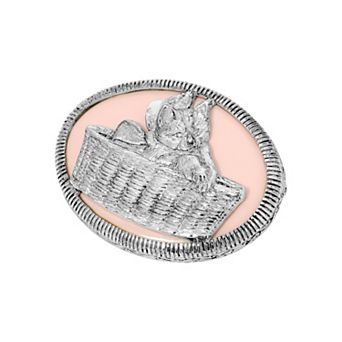 1928 Pink Oval Cat In Basket Brooch