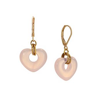 1928 Gold Tone Glass Heart Drop Leverback Earrings