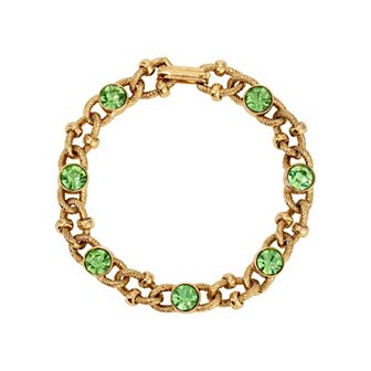 1928 Gold Tone Green Crystal Element Bracelet