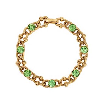 1928 Gold Tone Green Crystal Element Bracelet