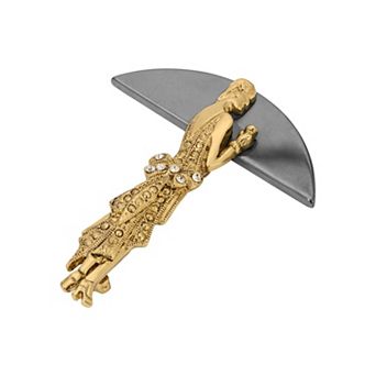 1928 Gold Tone & Black Hematite Art Deco Lady Brooch