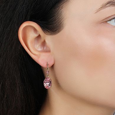 1928 Gold Tone Pink Oval Crystal Wire Earrings