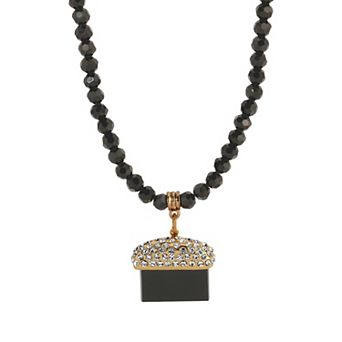 1928 Gold Tone Jet Glass Beaded Necklace