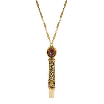 1928 Gold Tone Topaz Crystal Whistle Necklace