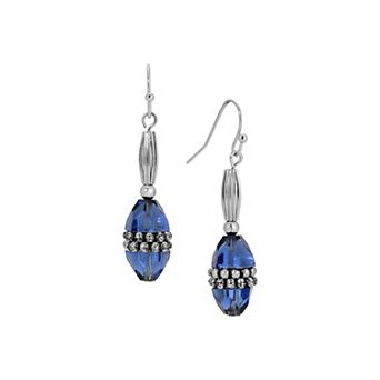 1928 Silver Tone Blue Bead Drop Wire Earrings