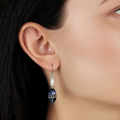 1928 Silver Tone Blue Bead Drop Wire Earrings