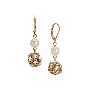 1928 Gold Tone Simulated Pearl Drop Earrings