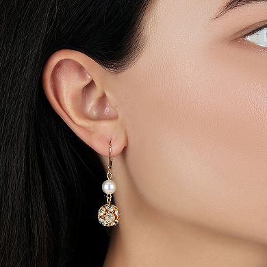 1928 Gold Tone Simulated Pearl Drop Earrings