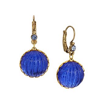 1928 Blue Ribbed Crystal Leverback Earrings