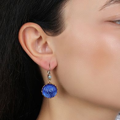 1928 Blue Ribbed Crystal Leverback Earrings