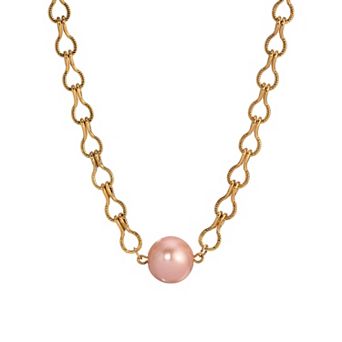 1928 Gold Tone Peach Simulated Pearl Necklace