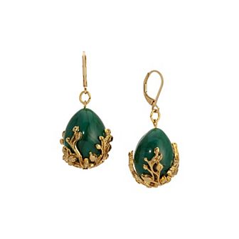 1928 Gold Tone Green and Gold Bead Drop Earrings
