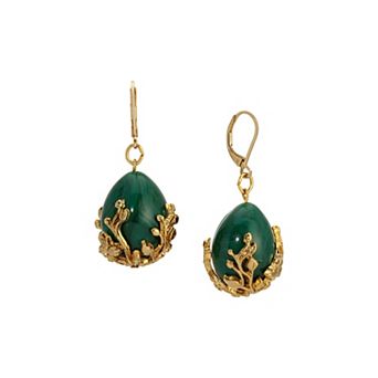 1928 Gold Tone Green and Gold Bead Drop Earrings