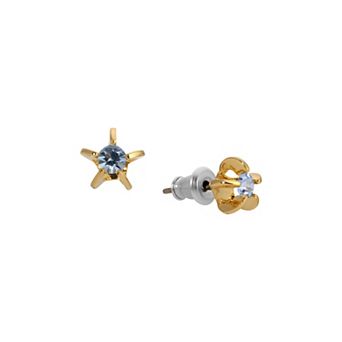 1928 Gold Tone Light Blue Stone Star Stud Earrings