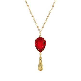 1928 Gold Tone Red Teardrop Crystal Drop Necklace