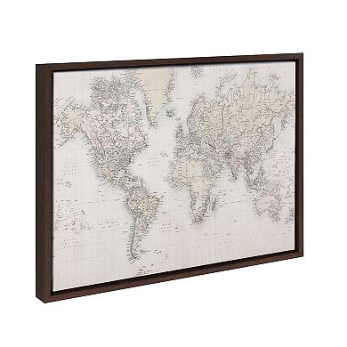Sylvie Vintage World Map Framed Canvas by The Creative Bunch Studio