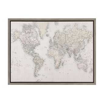 Sylvie Vintage World Map Framed Canvas by The Creative Bunch Studio