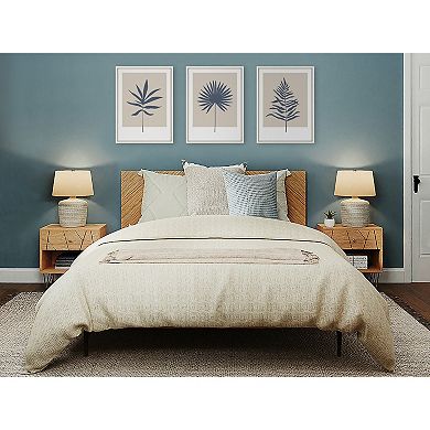 Sylvie Muted Tan and Blue Colorblock Botanical Leaf Framed Canvas by The Creative Bunch Studio