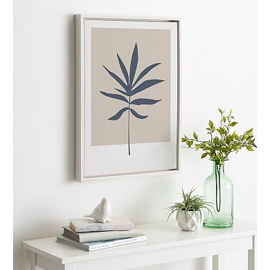 Sylvie Muted Tan and Blue Colorblock Botanical Leaf Framed Canvas by The Creative Bunch Studio