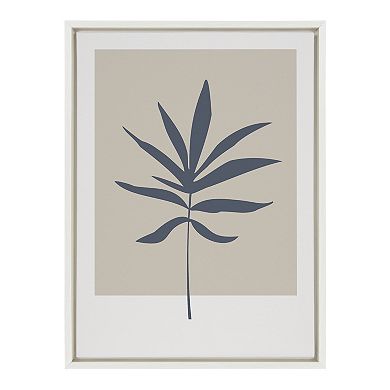 Sylvie Muted Tan and Blue Colorblock Botanical Leaf Framed Canvas by The Creative Bunch Studio