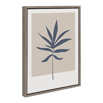Sylvie Muted Tan and Blue Colorblock Botanical Leaf Framed Canvas by The Creative Bunch Studio