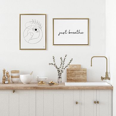 Sylvie Just Breathe Horizontal BW Framed Canvas by The Creative Bunch Studio