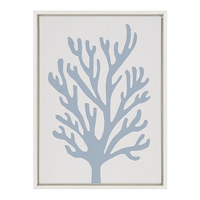 Sylvie Abstract Coral Ocean Blue Framed Canvas by The Creative Bunch Studio