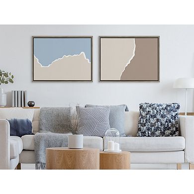 Sylvie Muted Abstract Landscape Beige and Blue Framed Canvas by The Creative Bunch Studio