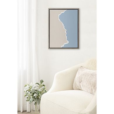 Sylvie Muted Abstract Landscape Beige and Blue Framed Canvas by The Creative Bunch Studio