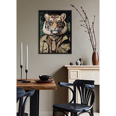 Sylvie Dark Academia Jungle Safari Tiger Framed Canvas by The Creative Bunch Studio