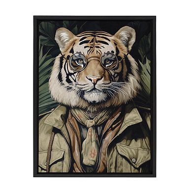 Sylvie Dark Academia Jungle Safari Tiger Framed Canvas by The Creative Bunch Studio