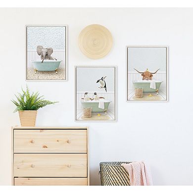 Sylvie Beaded Baby Elephant in Little Fish Bath Framed Canvas by Amy Peterson