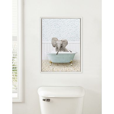 Sylvie Beaded Baby Elephant in Little Fish Bath Framed Canvas by Amy Peterson