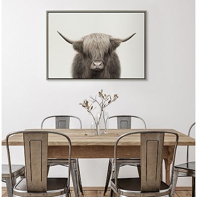 Sylvie Hey Dude Highland Cow Color Framed Canvas by The Creative Bunch Studio