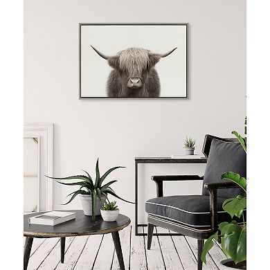 Sylvie Hey Dude Highland Cow Color Framed Canvas by The Creative Bunch Studio