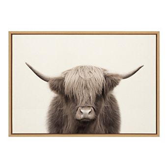 Sylvie Hey Dude Highland Cow Color Framed Canvas by The Creative Bunch Studio