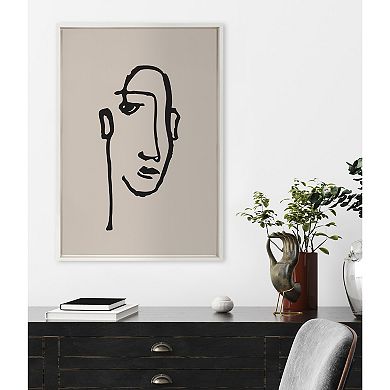 Sylvie Minimalist Neutral Line Art Drawing Face Framed Canvas by The Creative Bunch Studio