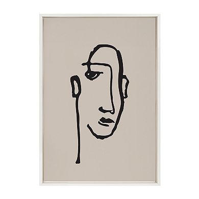 Sylvie Minimalist Neutral Line Art Drawing Face Framed Canvas by The Creative Bunch Studio