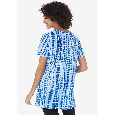 Woman Within Women's Plus Size V-Neck Tie-Dye Tunic