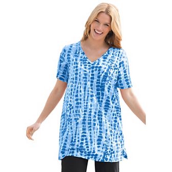Woman Within Women's Plus Size V-Neck Tie-Dye Tunic