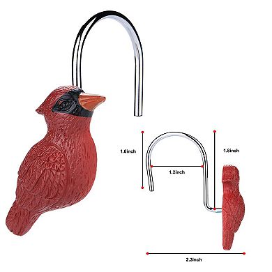 12 PCS Red Bird Anti-Rust Decorative Shower Curtain Hooks