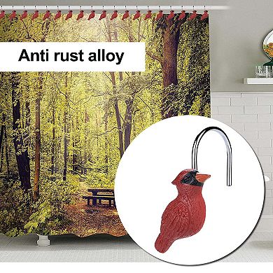 12 PCS Red Bird Anti-Rust Decorative Shower Curtain Hooks