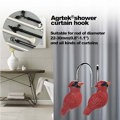 12 PCS Red Bird Anti-Rust Decorative Shower Curtain Hooks