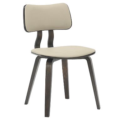 LeisureMod 5-Piece Dining Set with Round Wooden Table in Walnut Wood and 4 Leather Dining Chairs