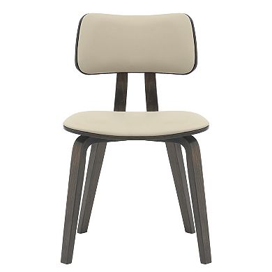 LeisureMod 5-Piece Dining Set with Round Wooden Table in Walnut Wood and 4 Leather Dining Chairs