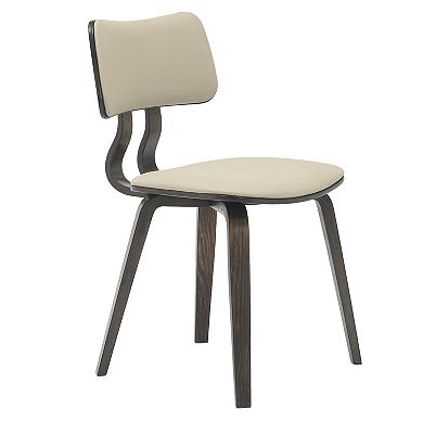 LeisureMod 5-Piece Dining Set with Round Wooden Table in Walnut Wood and 4 Leather Dining Chairs