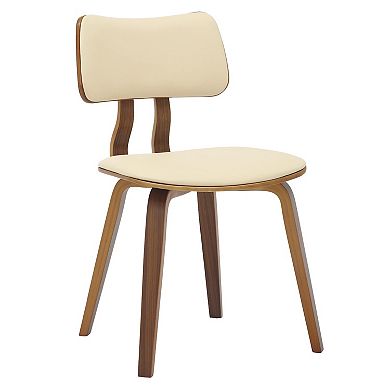 LeisureMod 5-Piece Dining Set with Round Wooden Table in Natural Wood and 4 Leather Dining Chairs