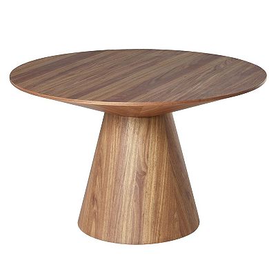 LeisureMod 5-Piece Dining Set with Round Wooden Table in Natural Wood and 4 Leather Dining Chairs